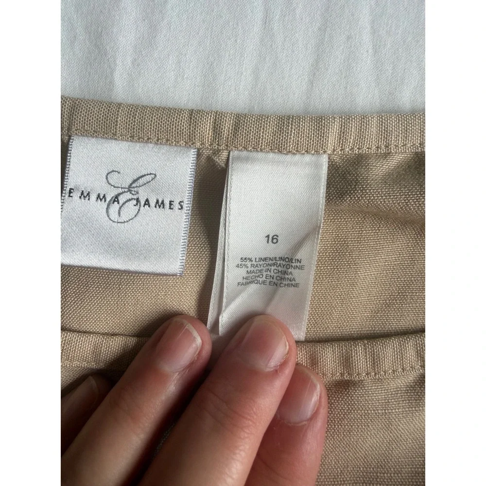 Emma James Tan Linen Blend Pleated Ruffle Hem Midi Skirt Womens 16 Khaki A-Line